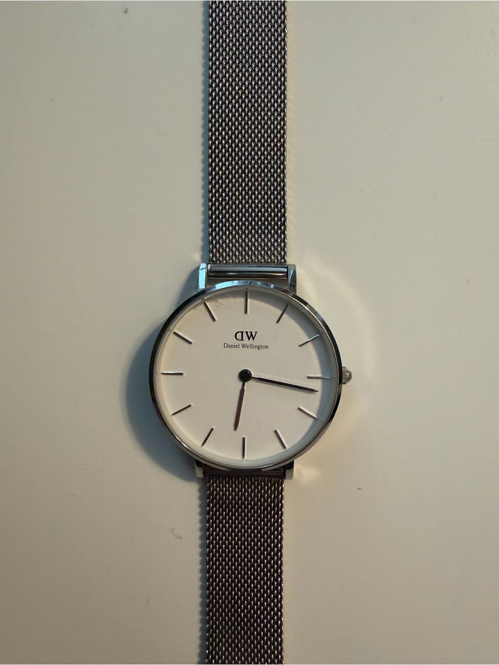 Daniel Wellington Silver Mesh Strap Watch with White Dial
